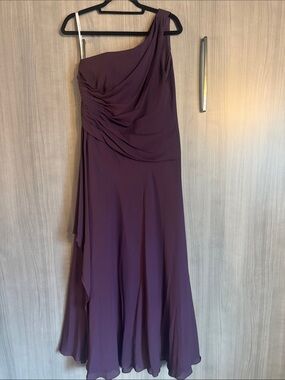 David's Bridal One-Shoulder Plum Formal Gown